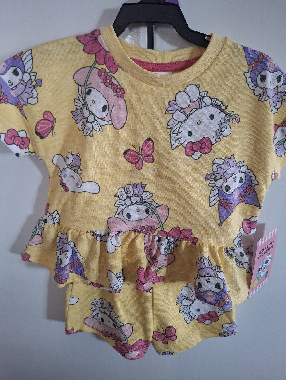 Hello Kitty Yellow Ruffle Short Set with Pink Accents